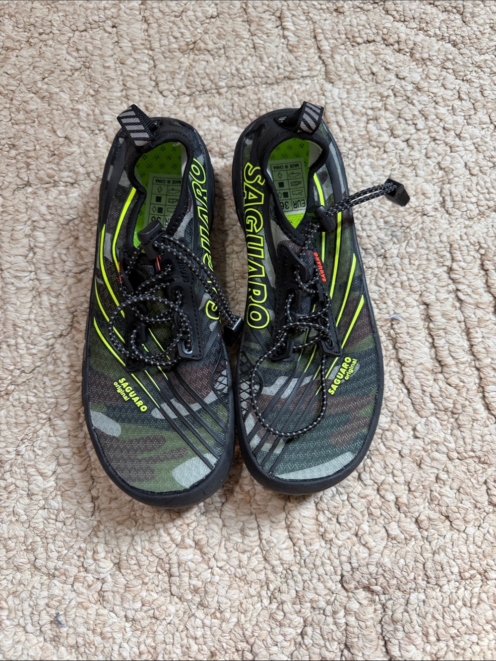 Saguaro Kids' Camo Green Water Shoes with Neon Yellow Trim